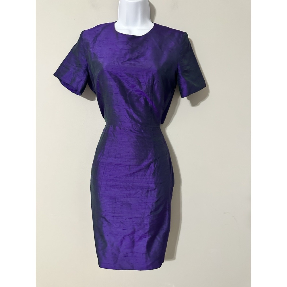 House of Holland Purple‎ 100% Silk Cut-Out Sheath Dress EUC Size US 6